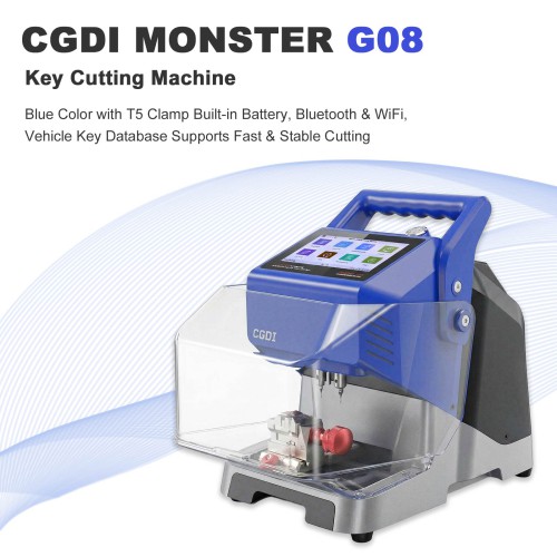 CG MONSTER G08 Key Cutting Machine Blue Color with T5 Clamp Built-in Battery, Bluetooth & WiFi, Vehicle Key Database Supports Fast & Stable Cutting