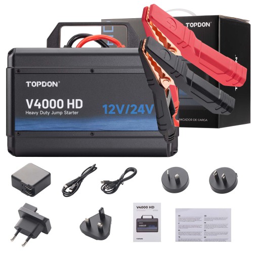 Avviatore Jump Starter TOPDON V4000 HD 12V e 24V 4000A Potenza di Picco &brvbar; Fino a 60 Avvii Ricarica Rapida in 3.5h