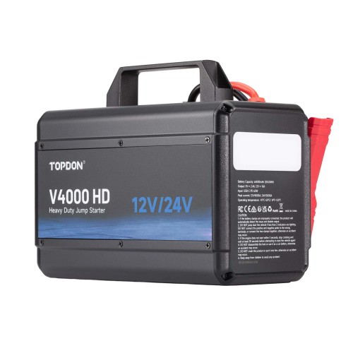Avviatore Jump Starter TOPDON V4000 HD 12V e 24V 4000A Potenza di Picco &brvbar; Fino a 60 Avvii Ricarica Rapida in 3.5h