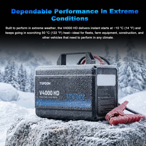 Avviatore Jump Starter TOPDON V4000 HD 12V e 24V 4000A Potenza di Picco &brvbar; Fino a 60 Avvii Ricarica Rapida in 3.5h