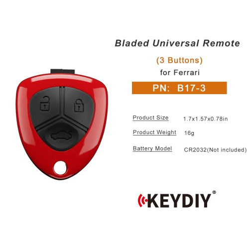 KEYDIY KD B17-3 Bladed Universal Remote 3 Buttons for Ferrari Type Red Color 5 Pezzi/Lot