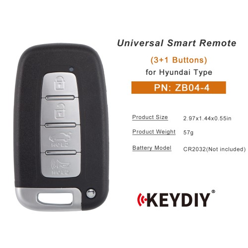 KEYDIY KD ZB04-4 Universal Smart Remote Key 3+1 Buttons (Middle Slot) Hyundai Type 5pcs/Lot