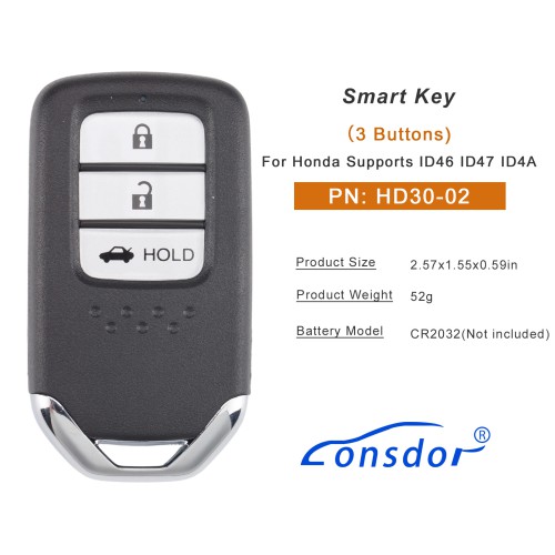 Lonsdor HD30-02 HD30 Smart Key 3 Buttons for Honda Supports ID46 ID47 ID4A