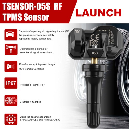 LAUNCH TSENSOR-05S RF TPMS Sensor (Overseas Configuration Rubber Black)
