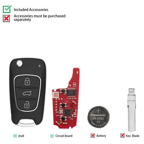 XHORSE XNHY22EN Second Generation Wireless Flip Remote Key 3 Buttons for KIA for Hyundai Type 5Pezzi/Lot