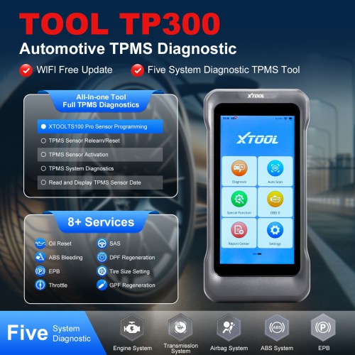 XTOOL TP300 Strumento diagnostico TPMS portatile per autoveicoli – Supporta 8 funzioni speciali, la diagnosi di 5 sistemi e 22 lingue.