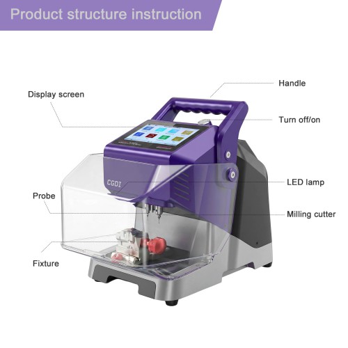 CG MONSTER G08 Key Cutting Machine Purple Color with T5 Clamp Built-in Battery, Bluetooth & WiFi, Vehicle Key Database Supports Fast & Stable Cutting
