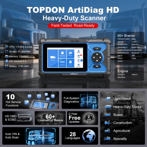 2026 TOPDON Artidiag HD 5" Heavy-Duty Scan Tool Service Functions
