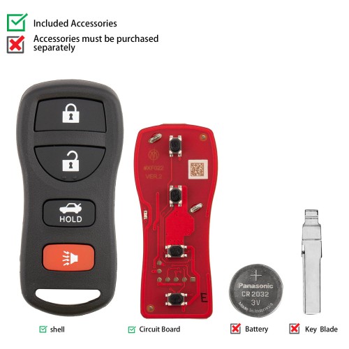 XHORSE XKNI20EN for Nissan Models (4 Buttons) Second Generation Universal Wired Remote Key 5pezzi/Lot