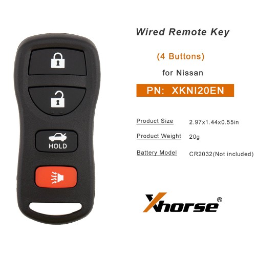XHORSE XKNI20EN for Nissan Models (4 Buttons) Second Generation Universal Wired Remote Key 5pezzi/Lot