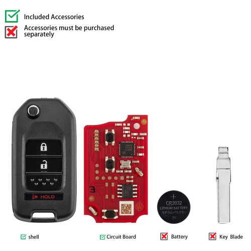 XHORSE XKHO22EN for Honda Model (Foldable 2+1 Buttons) Second Generation Universal Remote Key 5Pcs/Lot