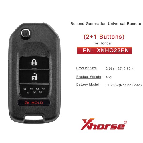 XHORSE XKHO22EN for Honda Model (Foldable 2+1 Buttons) Second Generation Universal Remote Key 5Pcs/Lot
