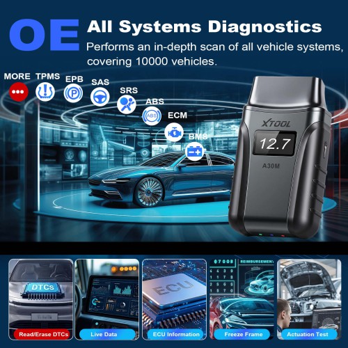 [Spedizione da UE]XTOOL A30M Scanner Diagnostica Auto Avanzato, Strumento di Diagnosi Completa del Sistema con Controllo Bidirezionale, Lettore Codici