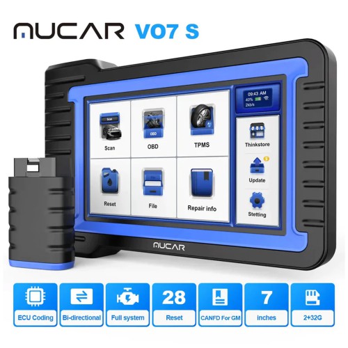 THINKCAR MUCAR VO7 S Automotive OBD2 Scanner, Supports CAN-FD Protocol, 28+ Reset Functions, OE-Level All-Systems Diagnostics, Lifetime Free Updates
