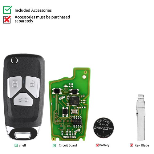 Xhorse XKAU01EN Wire Universal Flip Remote Key 3 Button for Audi 5pcs/lot