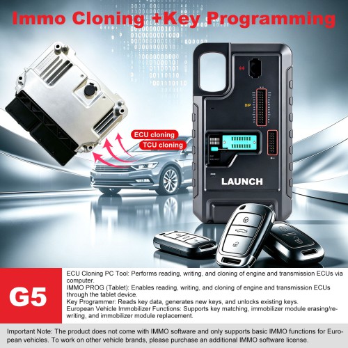 LAUNCH X-431 PROG5 IMMO Programmer 3-in-1 IMMO Device for European Vehicles, Supports Key Matching, Key Programming, ECU/TCU Cloning & Writing