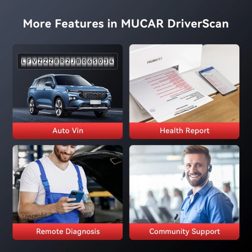 THINKCAR MUCAR DRIVERSCAN OBD2 Bluetooth Scanner Supports 15 Reset Functions, Full System Diagnostics, 12 Languages