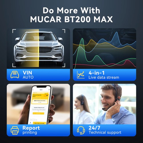 THINKCAR MUCAR BT200 MAX  AI-Powered Diagnostics Scanner Supports Full OBD2 Functions, 15+ Reset Services, CAN-FD & FCA