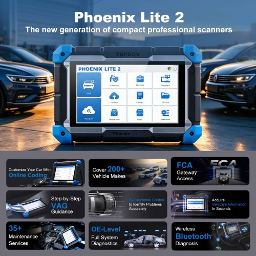 TOPDON Phoenix Lite2 OE-Level Scan Tool, 8", Bi-Directional Controls, 35 Service Functions