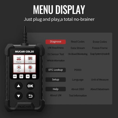 THINKCAR MUCAR CDL20 OBD2 Scanner Supports Full OBD ll Diagnostics, I/M Readiness, 7 Languages,