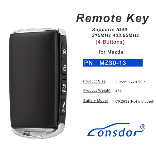 LONSDOR MZ30-13 Remote Key 4 Buttons Supports ID49 315MHz 433.92MHz for Mazda