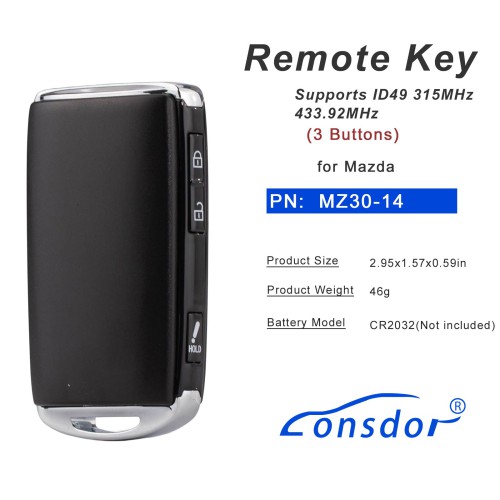 LONSDOR MZ30-14 Remote Key 3 Buttons Supports ID49 315MHz 433.92MHz for Mazda