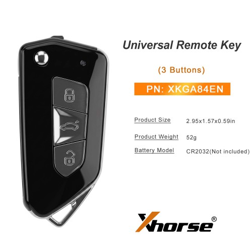 XHORSE XKGA84EN Second Generation Universal Remote Key 3 Buttons