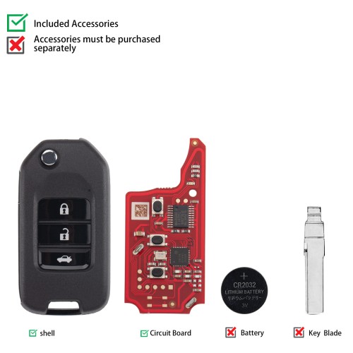 XHORSE XNHO20EN C081-13 Wireless Remote Key Honda Flip 3 Buttons Second Generation Universal Remote Key 5pcs/lot