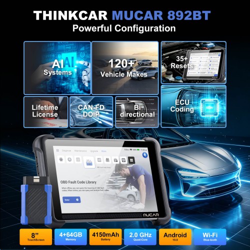 THINKCAR MUCAR 892BT Supports BT Wireless, 35+ Reset Services, AI Intelligent Diagnostic, Free Lifetime Upgrades
