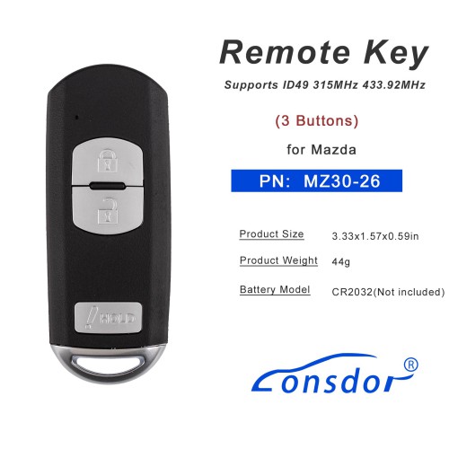 LONSDOR MZ30-26 Remote Key 3 Buttons Supports ID49 315MHz 433.92MHz for Mazda