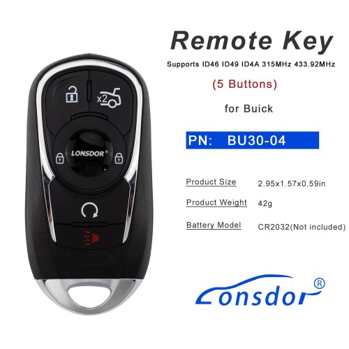 LONSDOR BU30-04 Remote Key 6 Buttons Supports ID46 ID49 ID4A 315MHz 433.92MHz for Buick