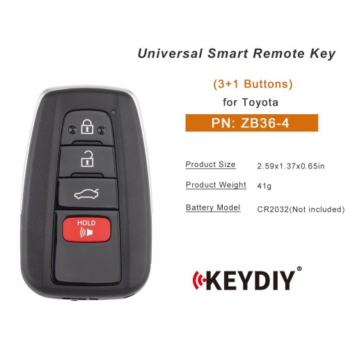 KEYDIY KD ZB36-4 Universal Smart Remote Key 3+1 Buttons for Toyota Type 5pezzi/Lot