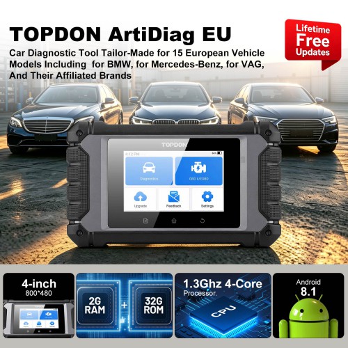 TOPDON ArtiDiag EU 4" Scan Tool for Euro Vehicles, ECU Coding, Free Updates