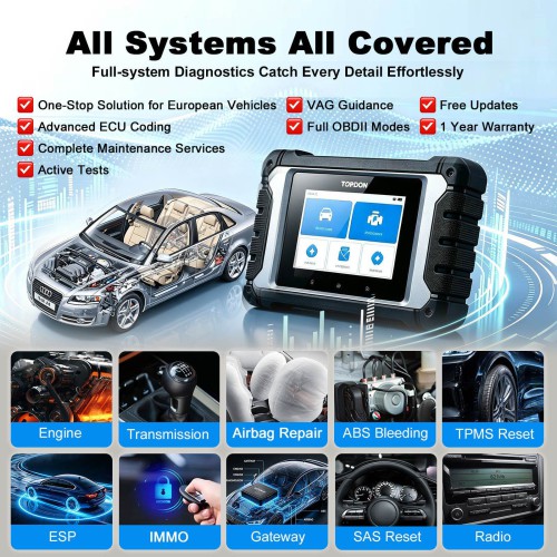 TOPDON ArtiDiag EU 4" Scan Tool for Euro Vehicles, ECU Coding, Free Updates