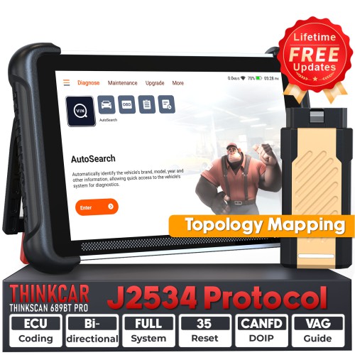 THINKCAR THINKSCAN 689BT PRO Bluetooth Diagnostic Scanner with AI Function, Supports CANFD & DOIP & J2534, 35 Reset Functions,Topology Mapping