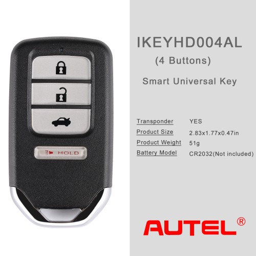 AUTEL IKEYHD004AL Honda, 4 Buttons Smart Universal Key