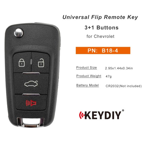 KEYDIY KD B18-4 Universal Flip Remote Key 3+1 Buttons for Chevrolet Type 5pcs/Lot