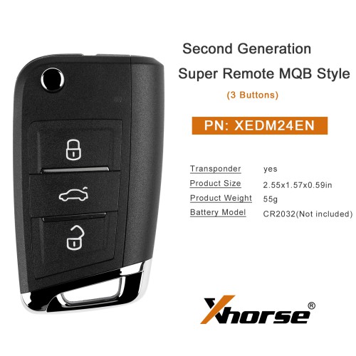 XHORSE XEDM24EN Second Generation Super Remote MQB Style 3 Buttons 5pcs/Lot