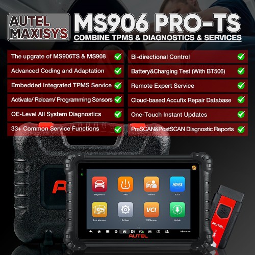 Autel MaxiSYS MS906 Pro-TS Diagnostic Scanner Tool: Upgrade of MS906TS/ MS906BT/ MK906BT/ MS906, OE All Systems Diagnoses & Complete TPMS Function,