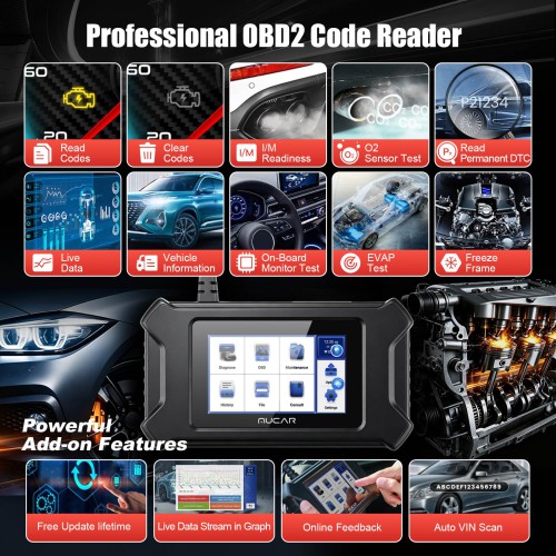 THINKCAR MUCAR CS90 Diagnostic Scanner Supports Engine System Diagnoses, 28 Reset Service Functions, ECM Diagnosis,  Full OBDII Diagnostics