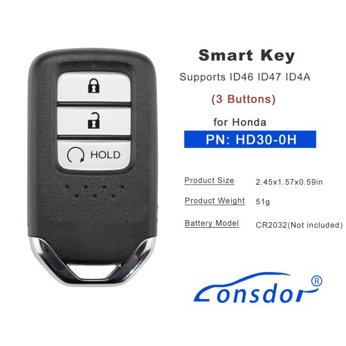 Lonsdor HD30-0H HD30 Smart Key 3 Buttons for Honda Supports ID46 ID47 ID4A
