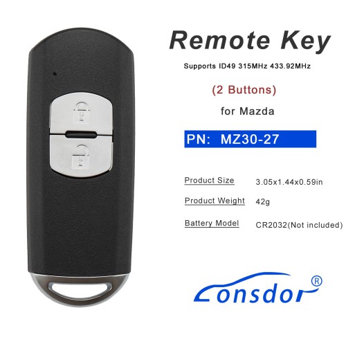 LONSDOR MZ30-27 Remote Key 2 Buttons Supports ID49 315MHz 433.92MHz for Mazda