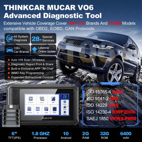 THINKCAR MUCAR VO6 OBD2 Scanner, Supports 28+ Maintenance Functions, Full System Diagnostics, Full OBD2 Diagnostic Functions