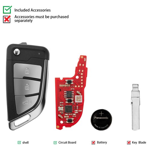 XHORSE XKKF26EN Knife II Style Flip Key 3 Buttons Second Generation Universal Wired Remote Key 5Pezzi/Lot