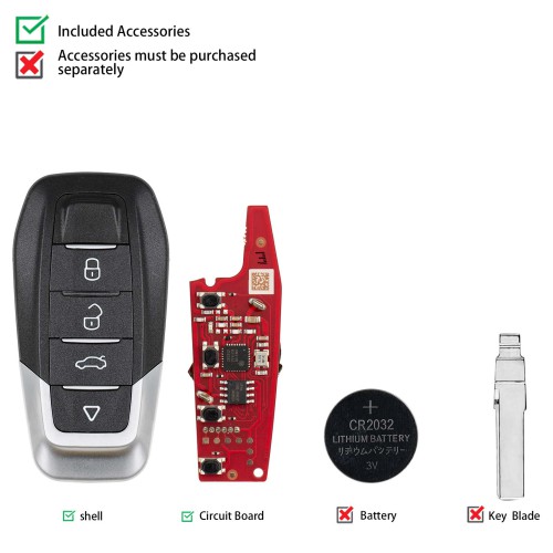 XHORSE XKFEF4EN FA.LL Style Flip Key 4 Buttons Bright Red Second Generation Universal Wired Remote Key
