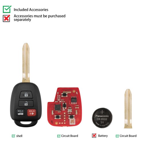 XHORSE XKTO06EN Universal Wired Remote Key for Toyota Style Flat 4 Buttons 5 pcs/Lot