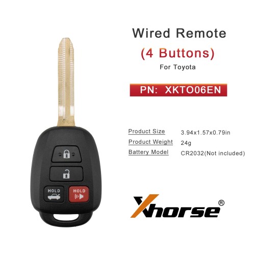 XHORSE XKTO06EN Universal Wired Remote Key for Toyota Style Flat 4 Buttons 5 pcs/Lot