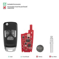 XHORSE XNAU21EN Telecomando Universale Wired Serie Audi, 3 Tasti, Seconda Generazione - All Black 5 Pezzi/Lot