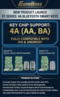 [5Pcs/set] EoneBoss ET15 4-Button (4B) 4A Bluetooth Toyota/ Lexus Smart Keys Supports 4A (4A-AA, 4A-BA)