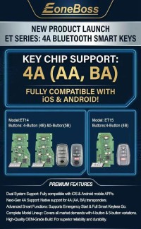[5Pcs/set] EoneBoss ET-14 (4 Buttons or 5 Buttons) Toyota/ Lexus 4A Bluetooth Smart Key Supports 4A (4A-AA, 4A-BA)
